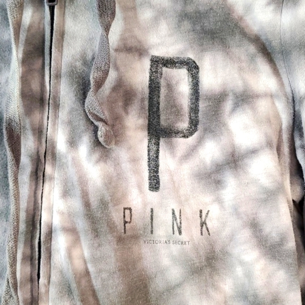2012 Victoria's Secret PINK Gray & White Tie-Dye Full Zip Hoodie Womens Size XS - Picture 8 of 17